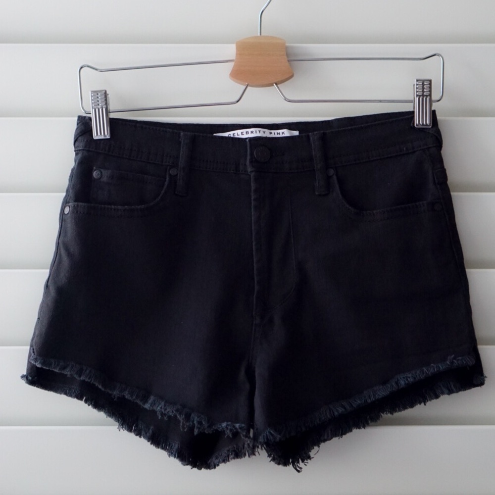 Celebrity Pink Black Fray High Rise Shorts 1-11